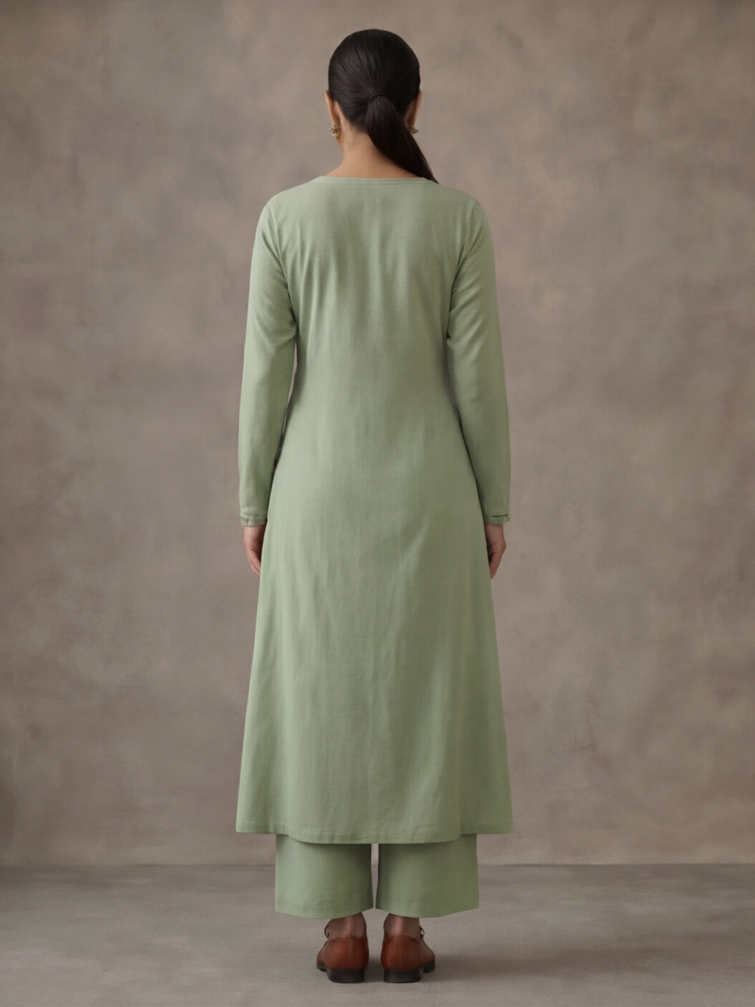 Women Light Green Angrakha Style Cotton Flared Kurta with Palazzos