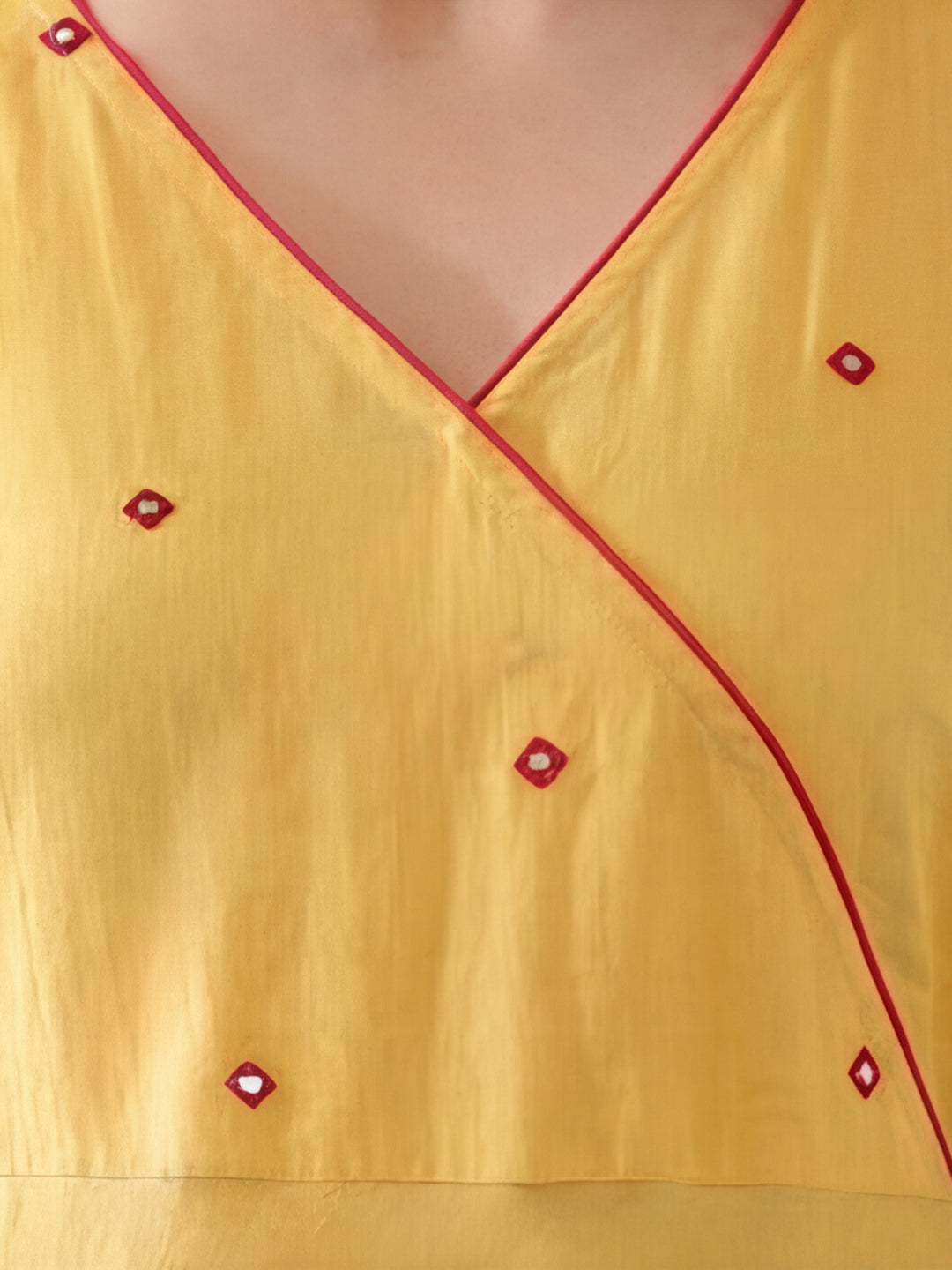 Women Mustard Angrakha Style Cotton Flared Kurta with Palazzos