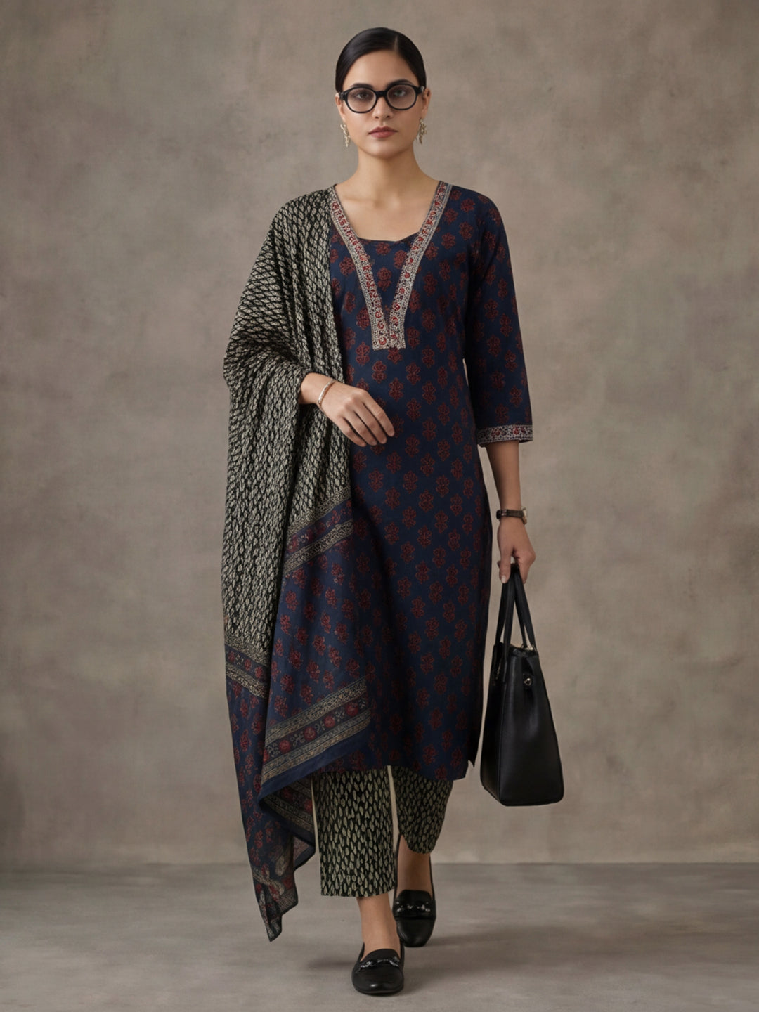 Embroidered Pure Cotton Floral Kurta Sets With Dupatta