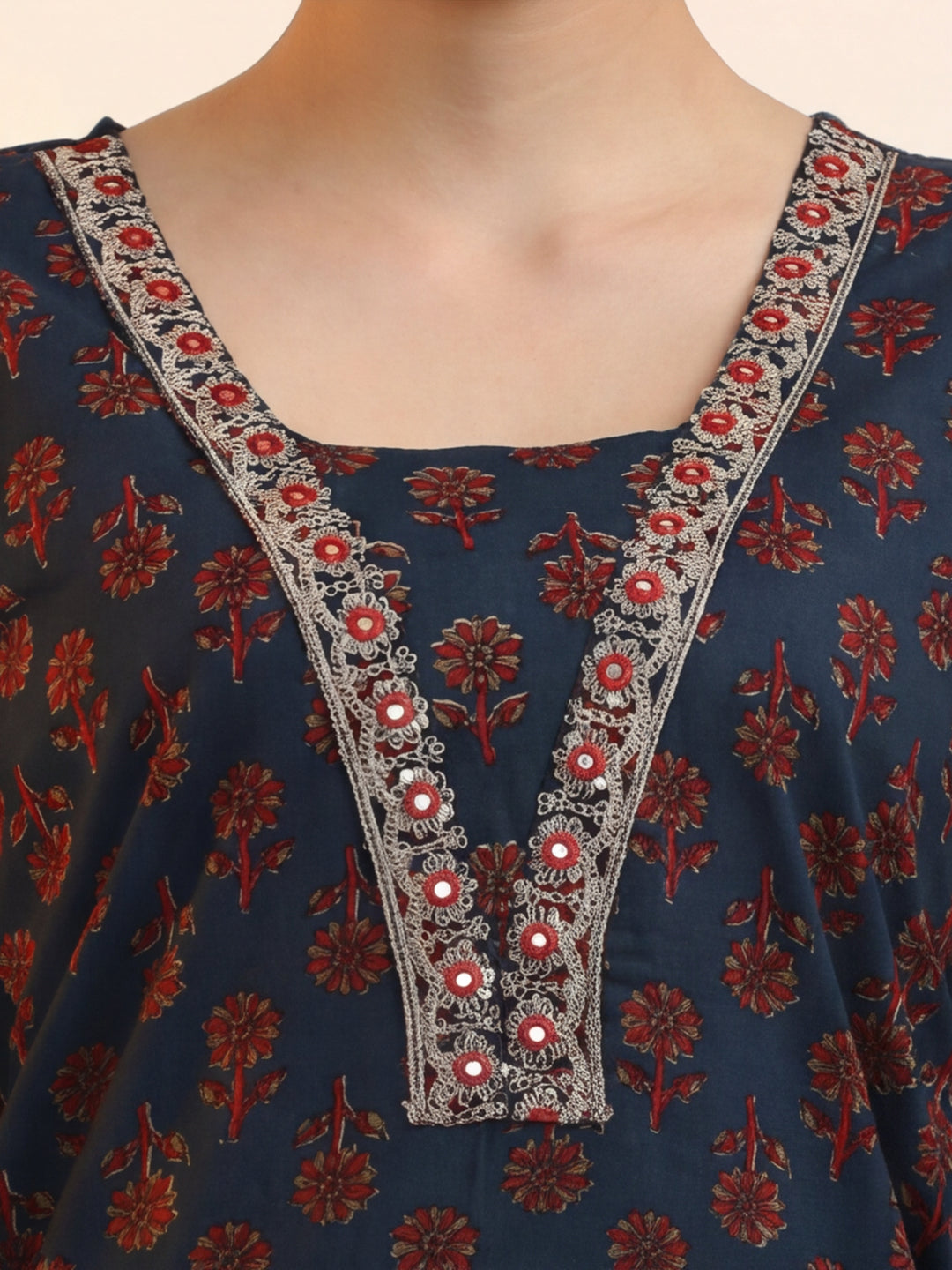 Embroidered Pure Cotton Floral Kurta Sets With Dupatta