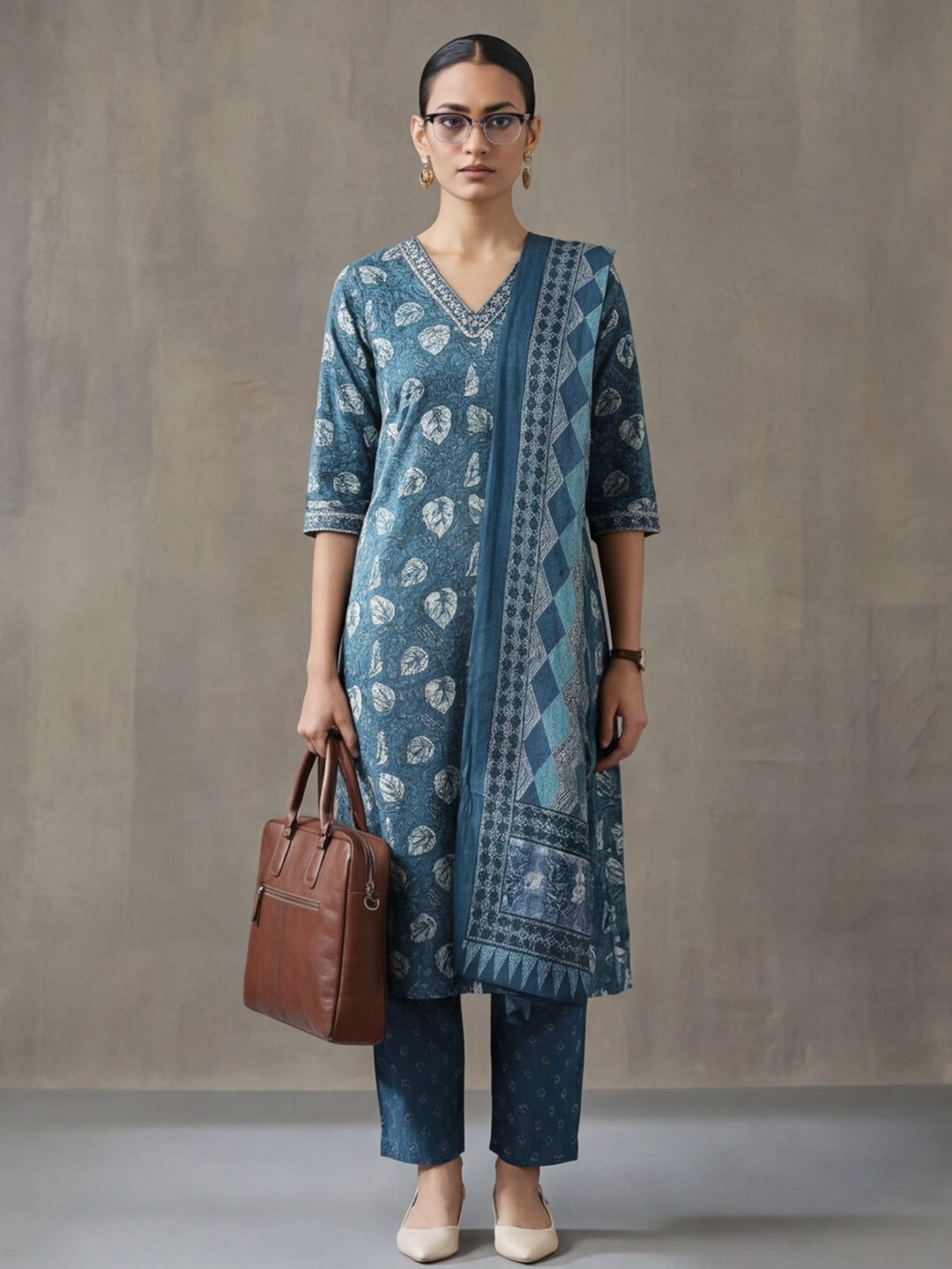 Floral Embroidered Straight Kurta & Trousers Sets