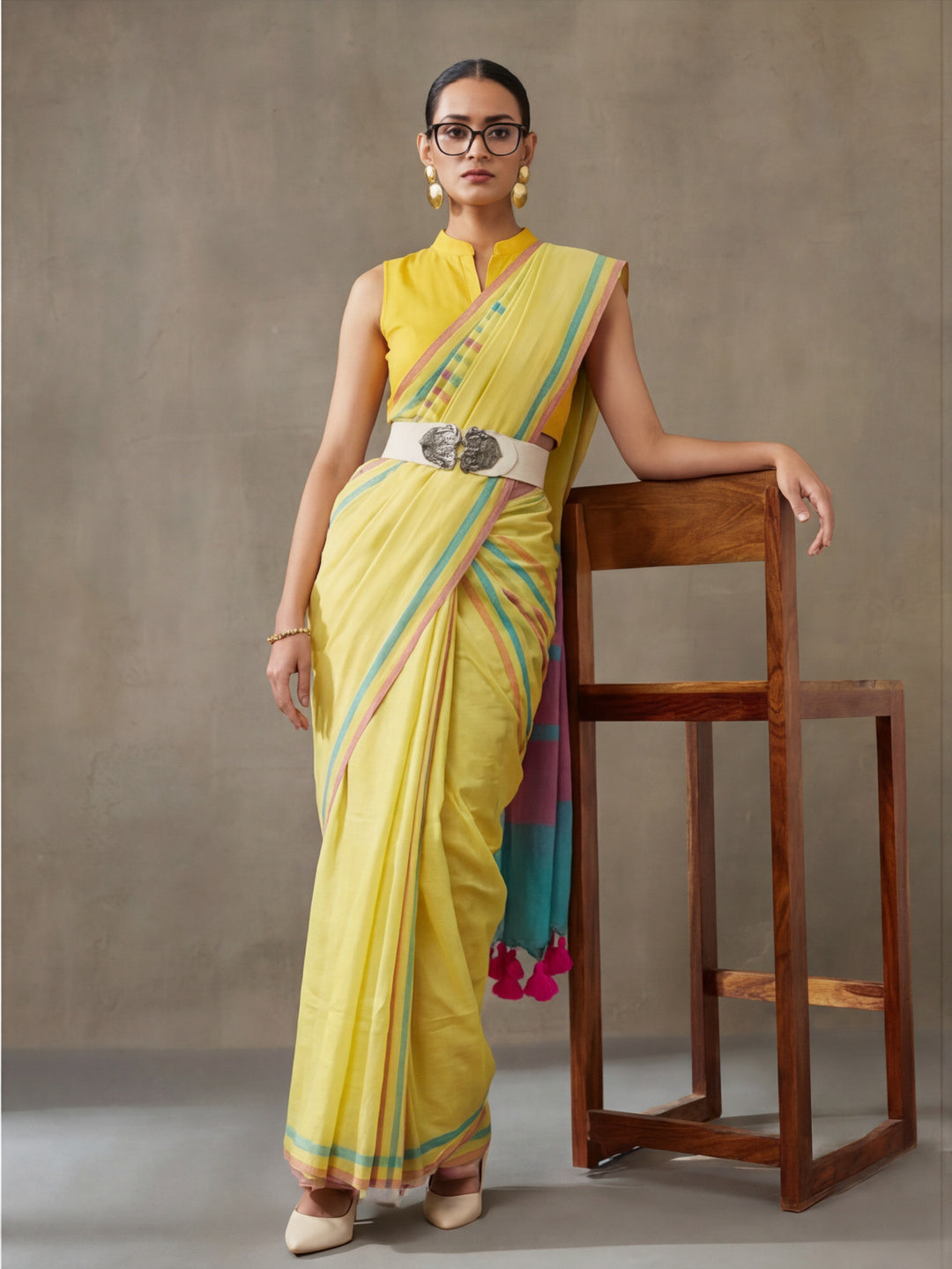 Striped Pure Linen Saree with Unstiched Blouse