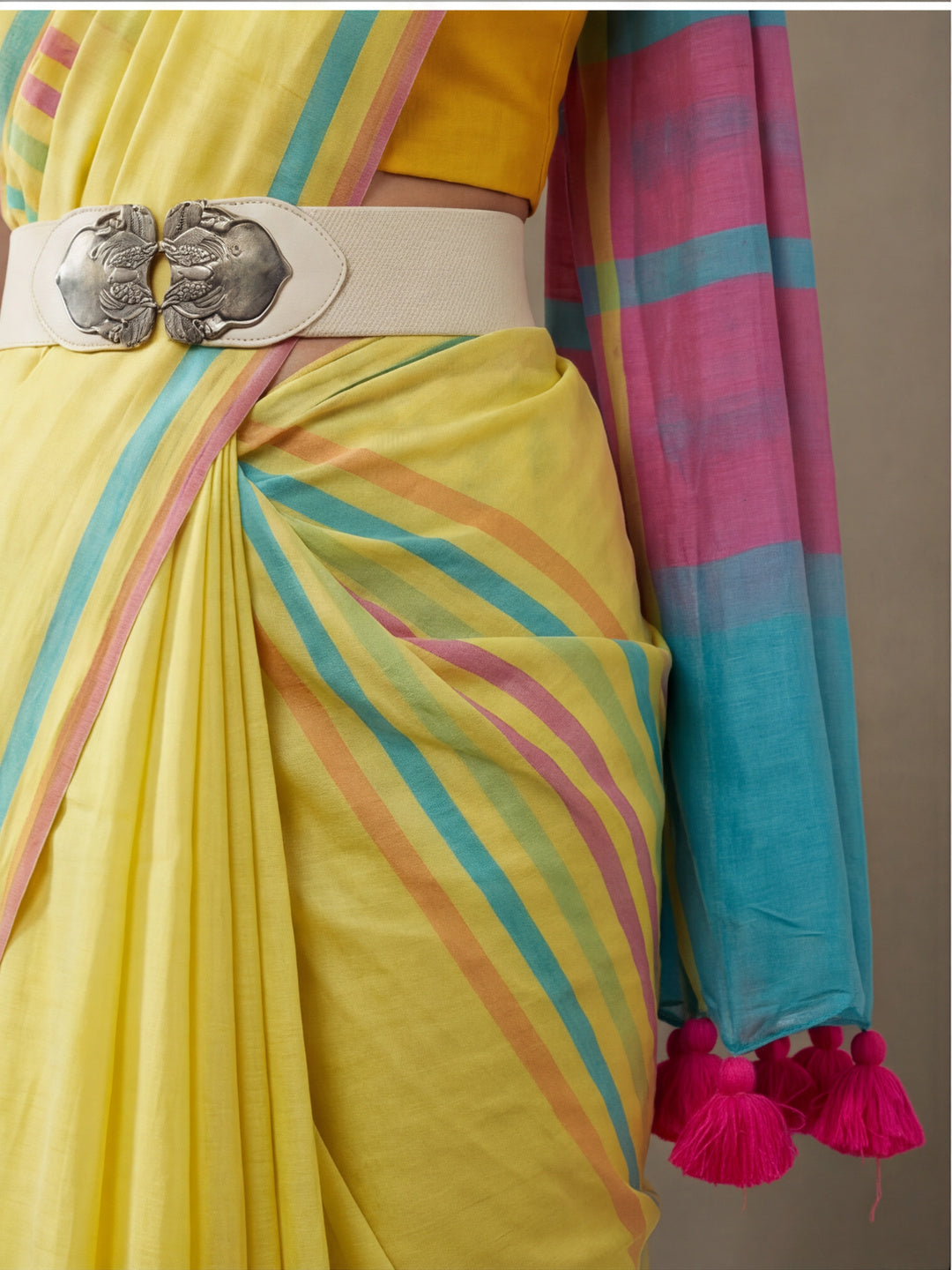 Striped Pure Linen Saree with Unstiched Blouse