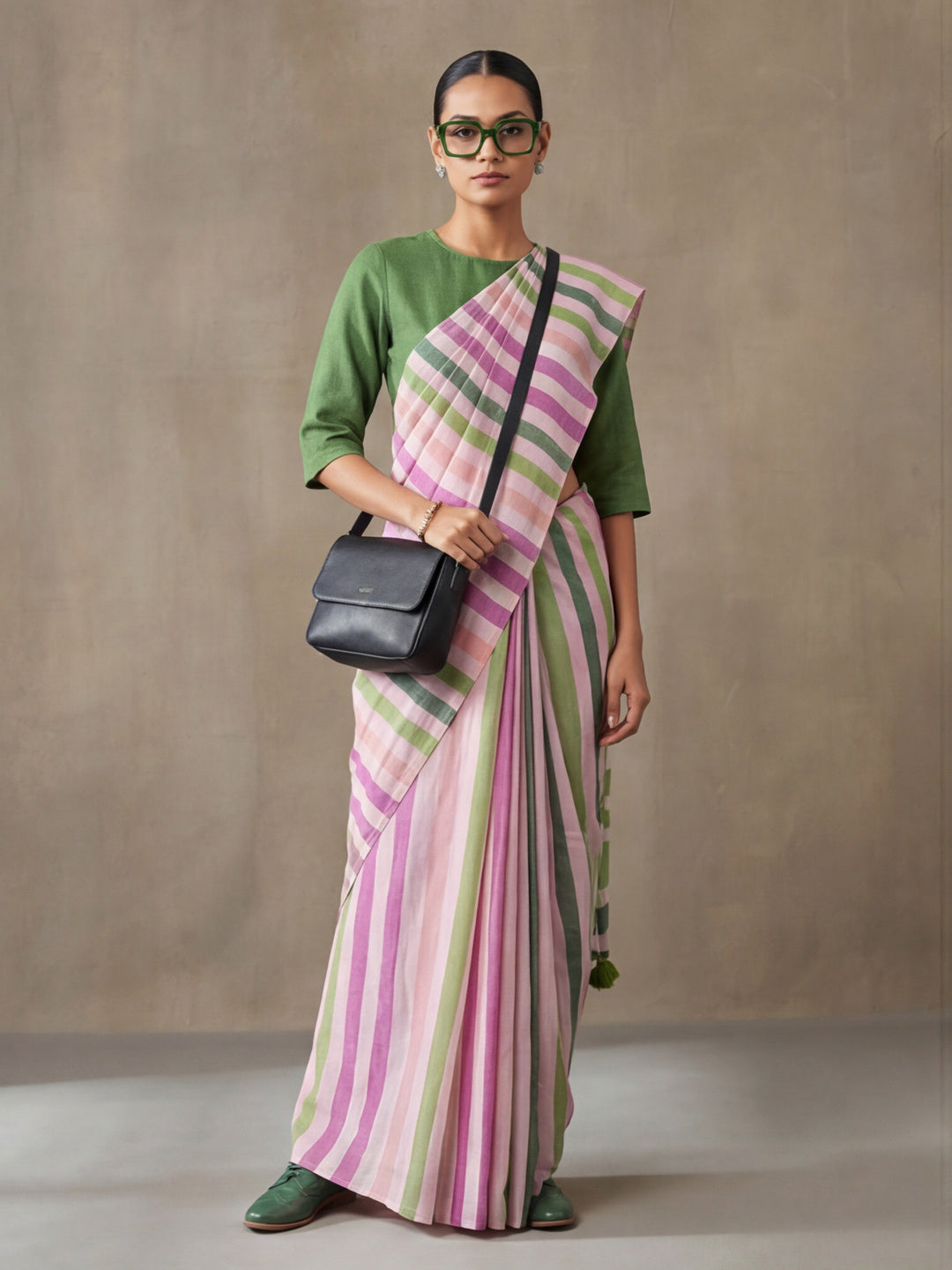 Striped Pure Linen Saree with Unstiched Blouse