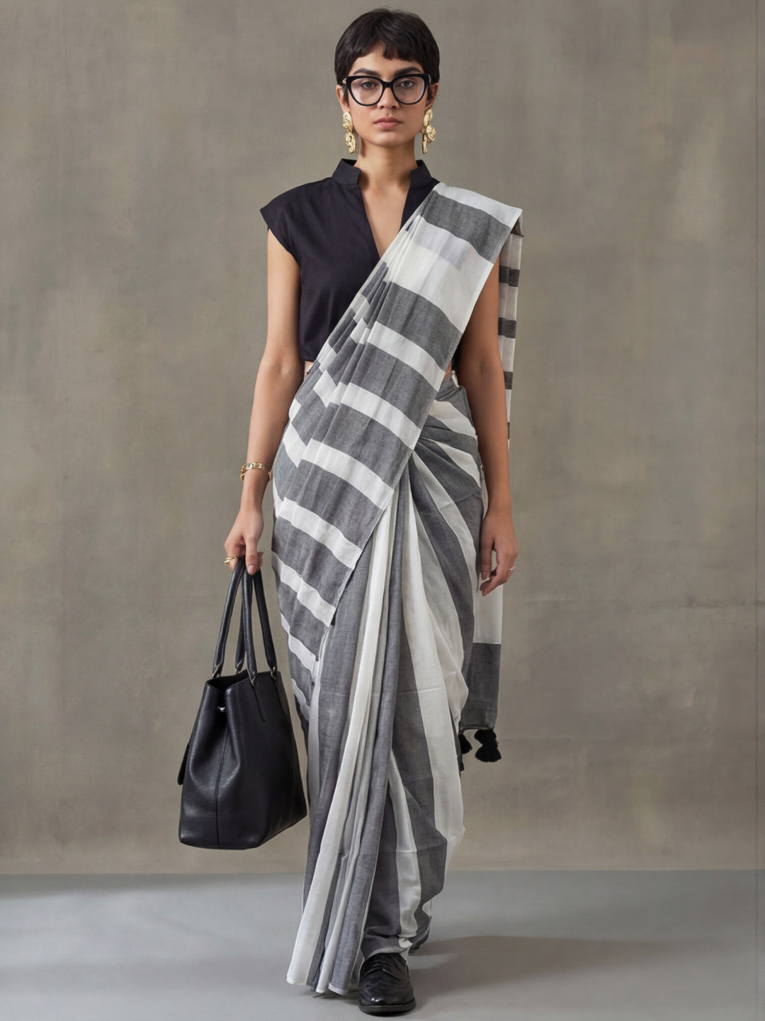Striped Pure Linen Saree with Unstiched Blouse