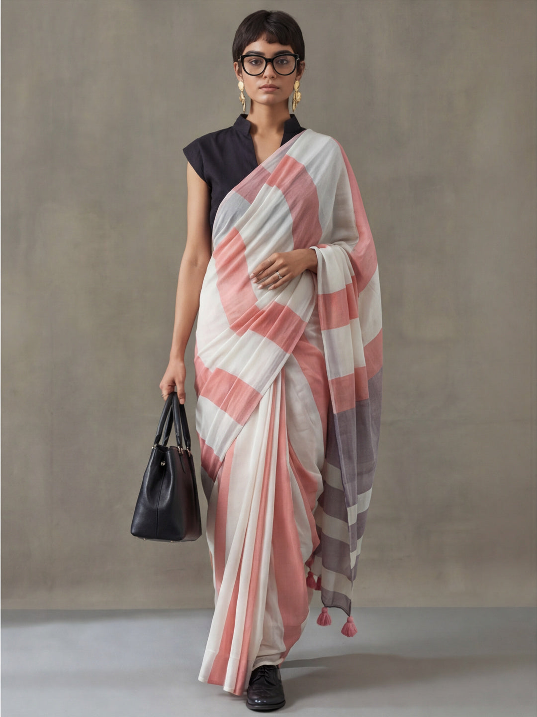 Striped Pure Linen Saree with Unstiched Blouse