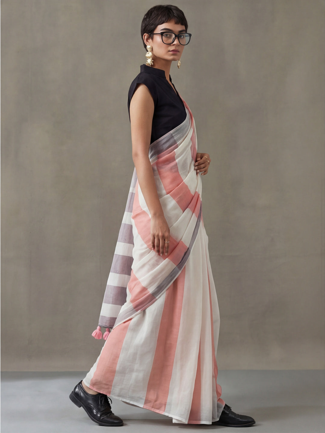 Striped Pure Linen Saree with Unstiched Blouse