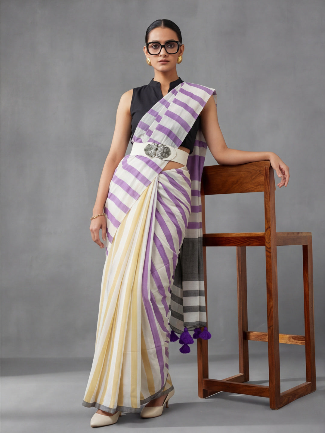 Striped Pure Linen Saree with Unstiched Blouse
