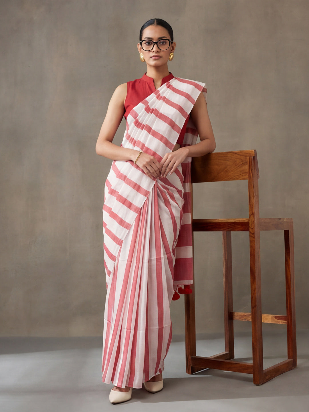 Striped Pure Linen Saree with Unstiched Blouse