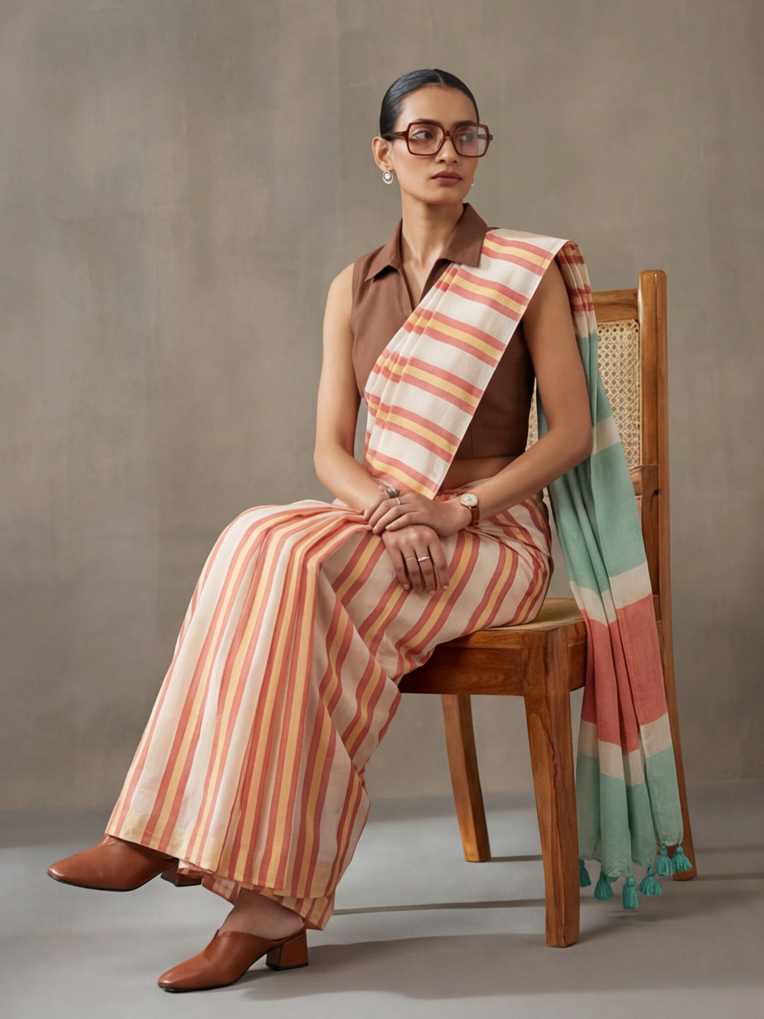 Striped Pure Linen Saree with Unstiched Blouse