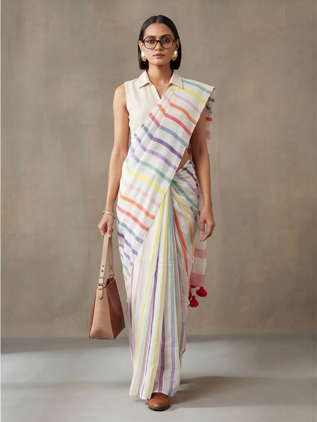 Striped Pure Linen Saree with Unstiched Blouse
