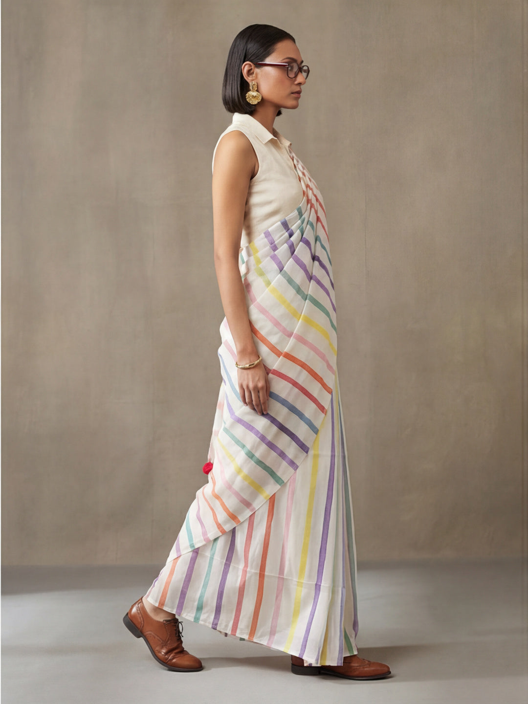 Striped Pure Linen Saree with Unstiched Blouse