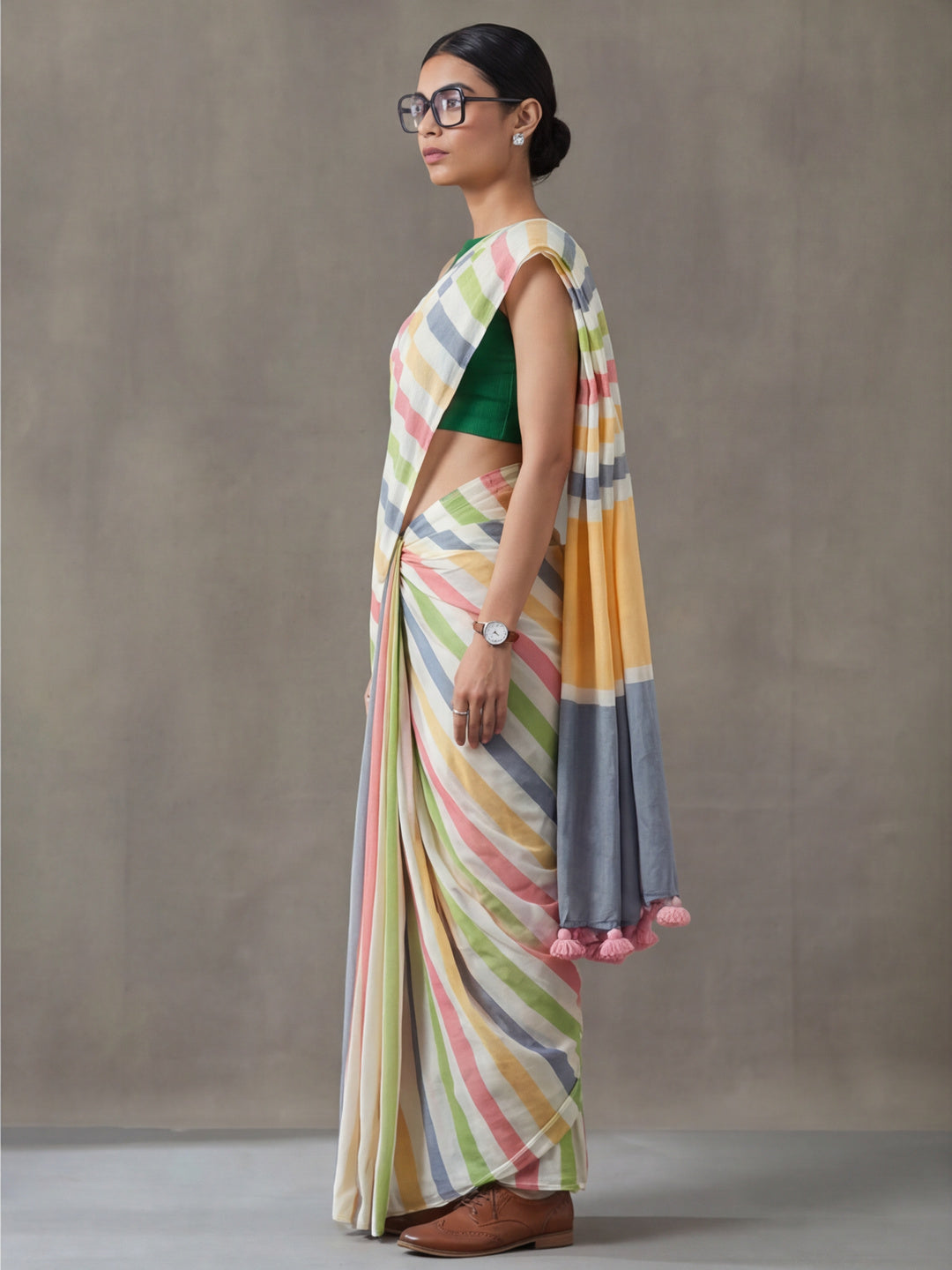Striped Pure Linen Saree with Unstiched Blouse