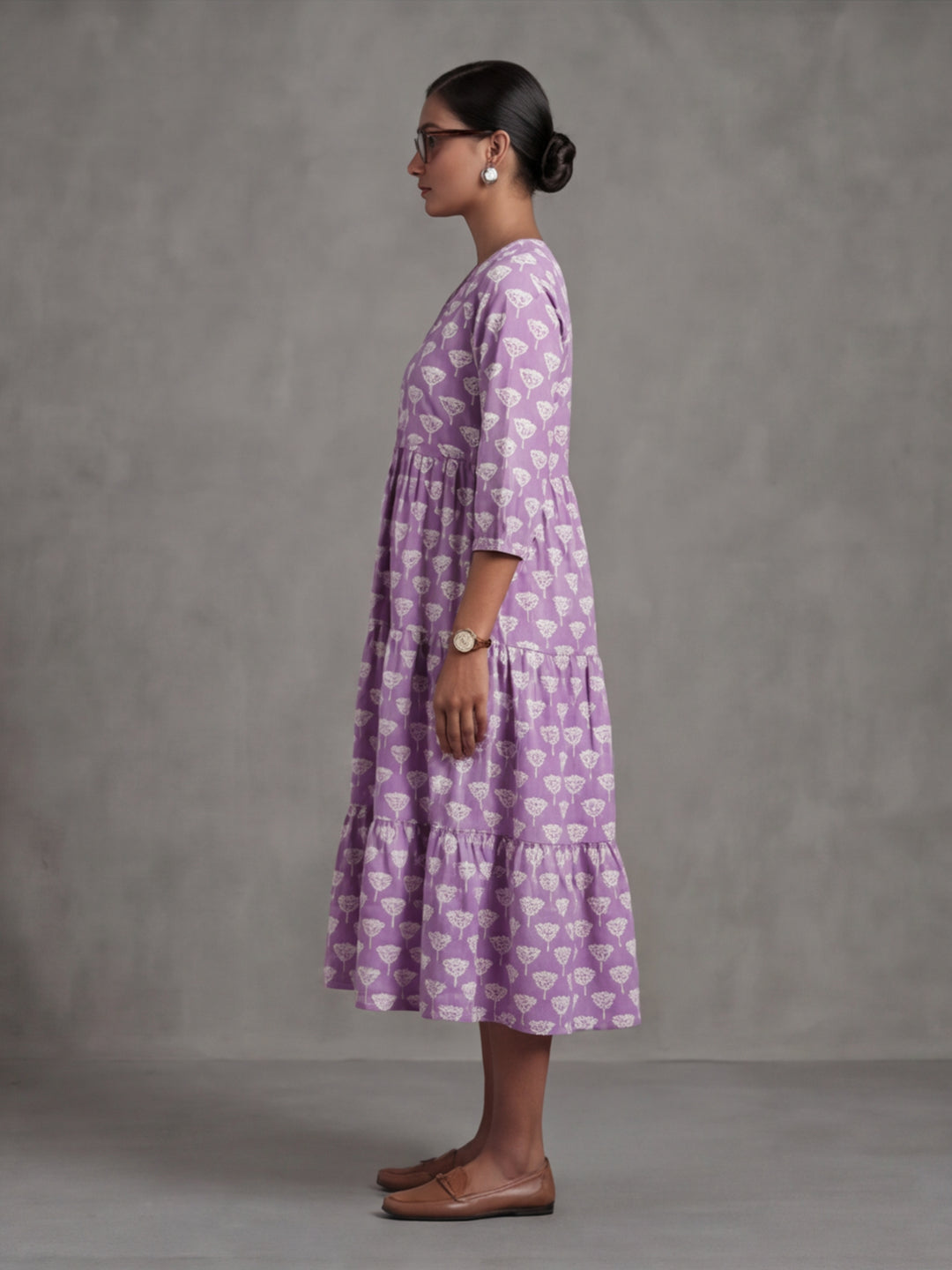 Floral Printed A-Line Panelled Ethnic Dress
