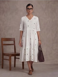 Floral Embroidered A-Line Tiered Ethnic Dress