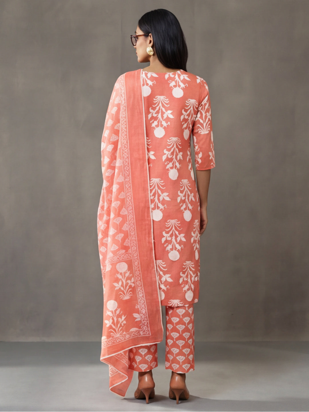 Floral Embroidered Straight Kurta & Trousers Sets