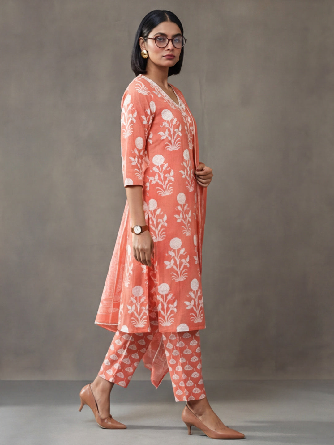 Floral Embroidered Straight Kurta & Trousers Sets