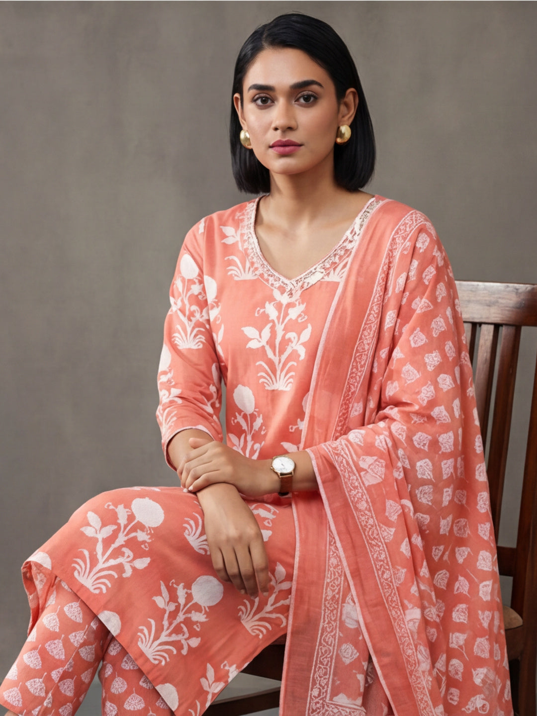 Floral Embroidered Straight Kurta & Trousers Sets