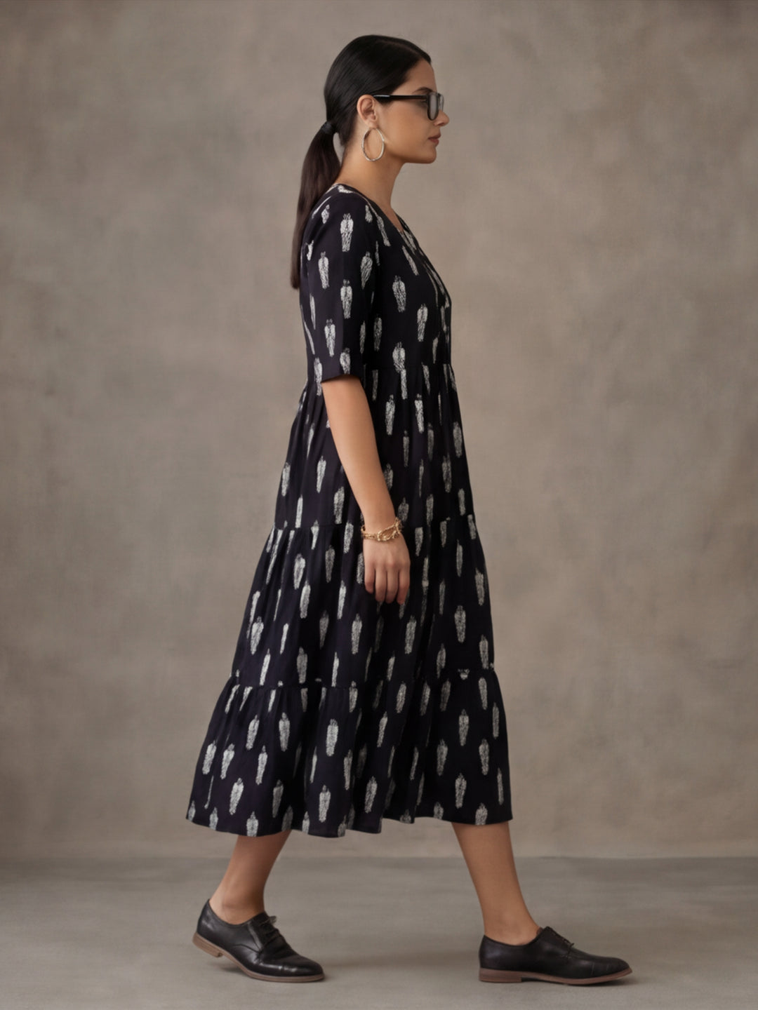 Floral Printed A-Line Tiered Ethnic Dress