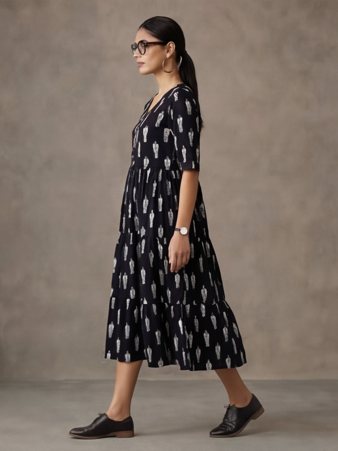 Floral Printed A-Line Tiered Ethnic Dress