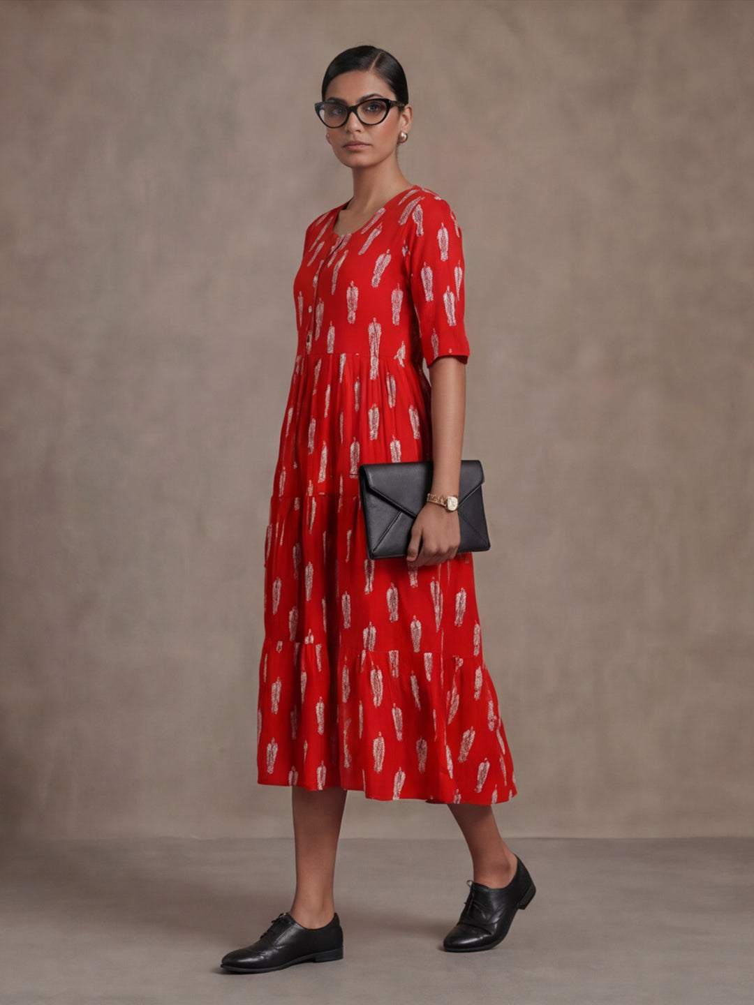 Floral Printed A-Line Tiered Ethnic Dress