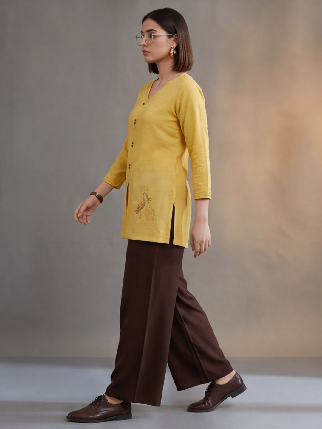 Printed Cotton Blend V-Neck Kurti