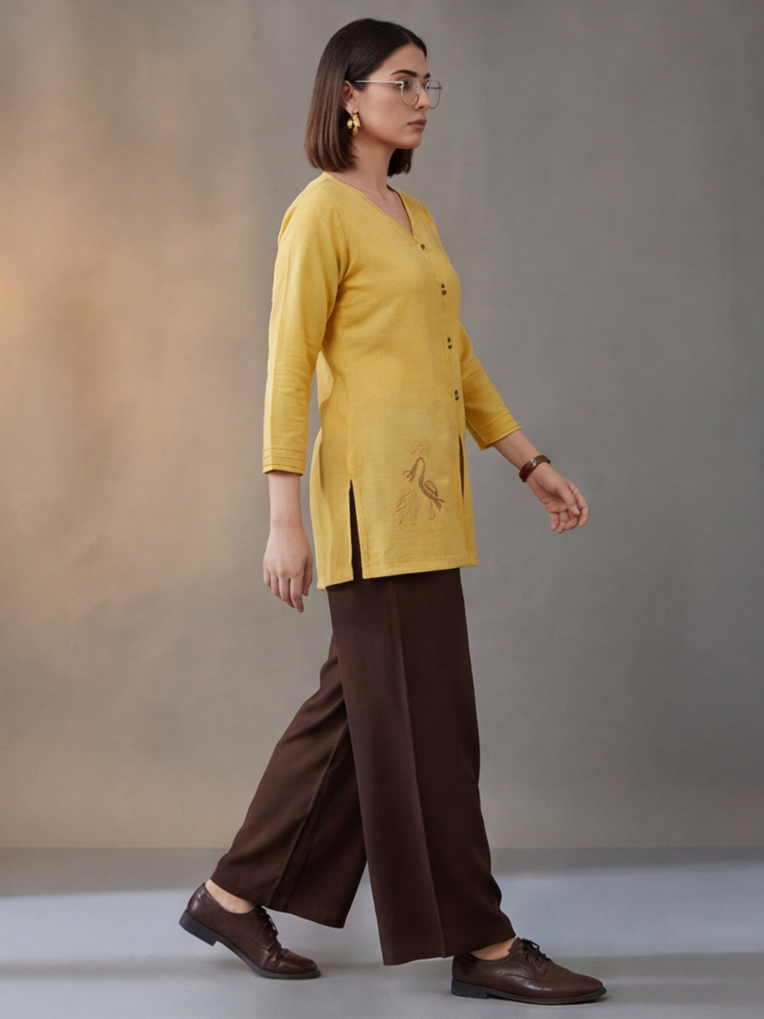 Printed Cotton Blend V-Neck Kurti