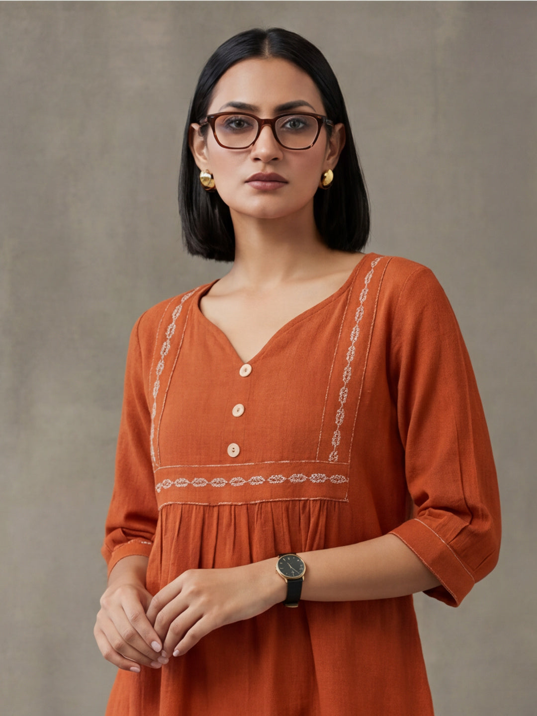 Printed Cotton Blend Sweetheart Neck Kurti