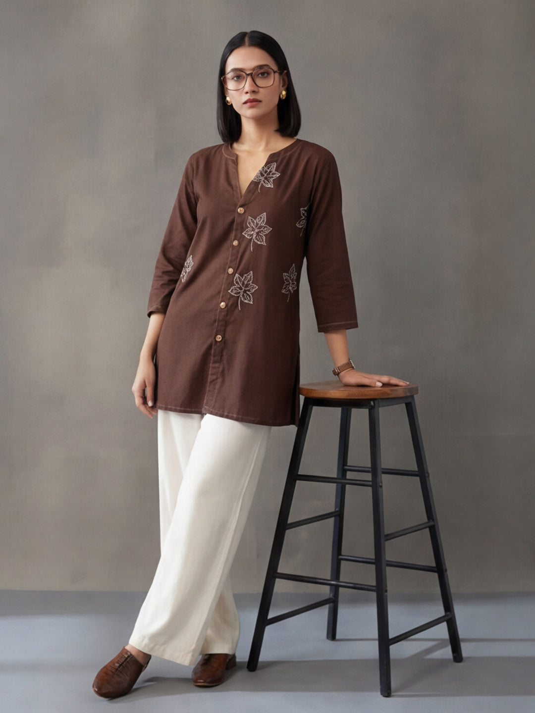 Printed Cotton Blend V-Neck Kurti