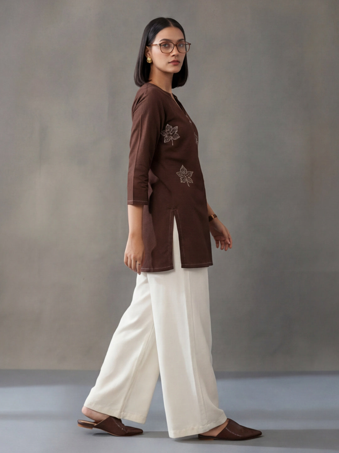 Printed Cotton Blend V-Neck Kurti