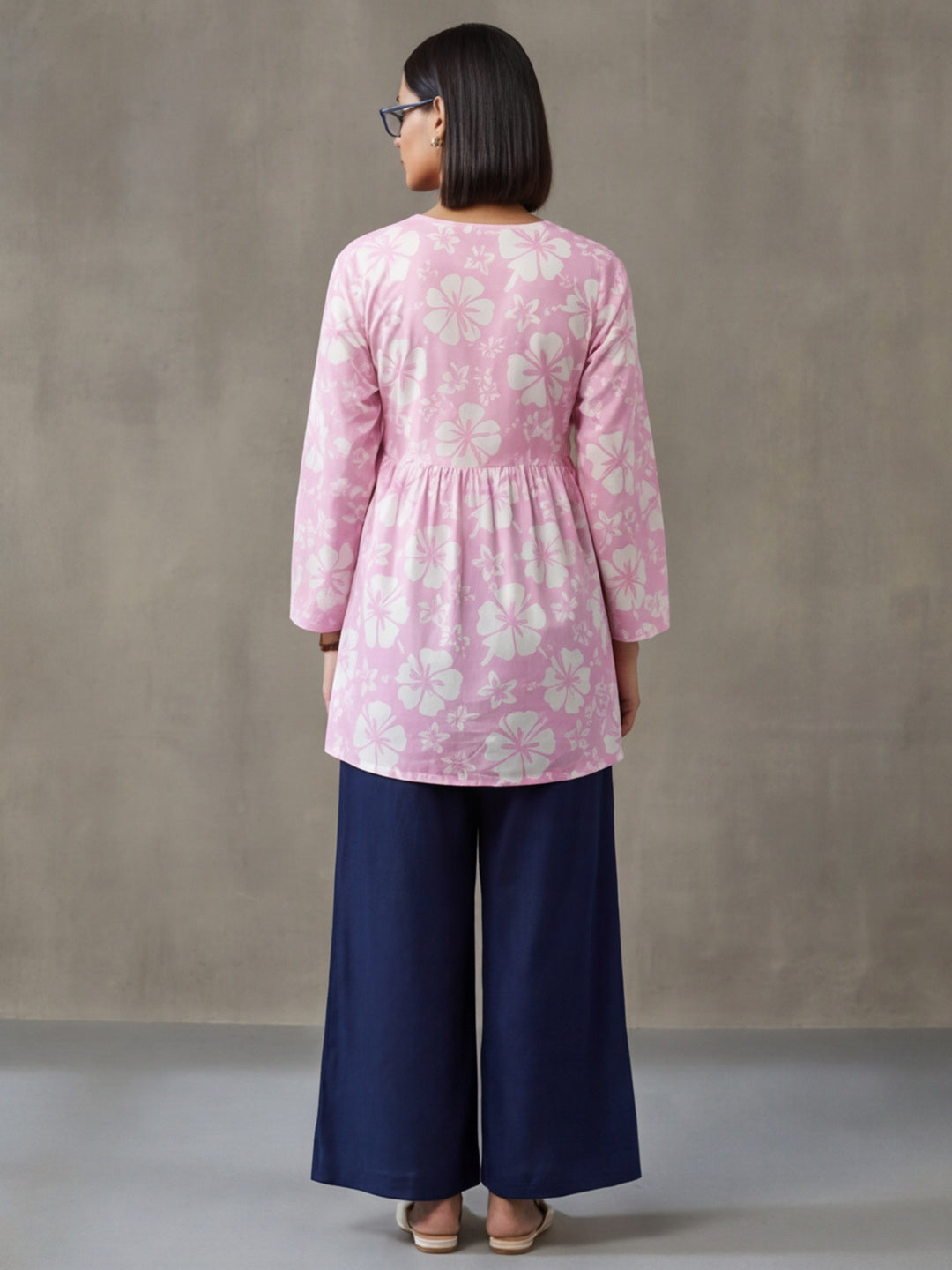 Printed Cotton Blend V-Neck Kurti