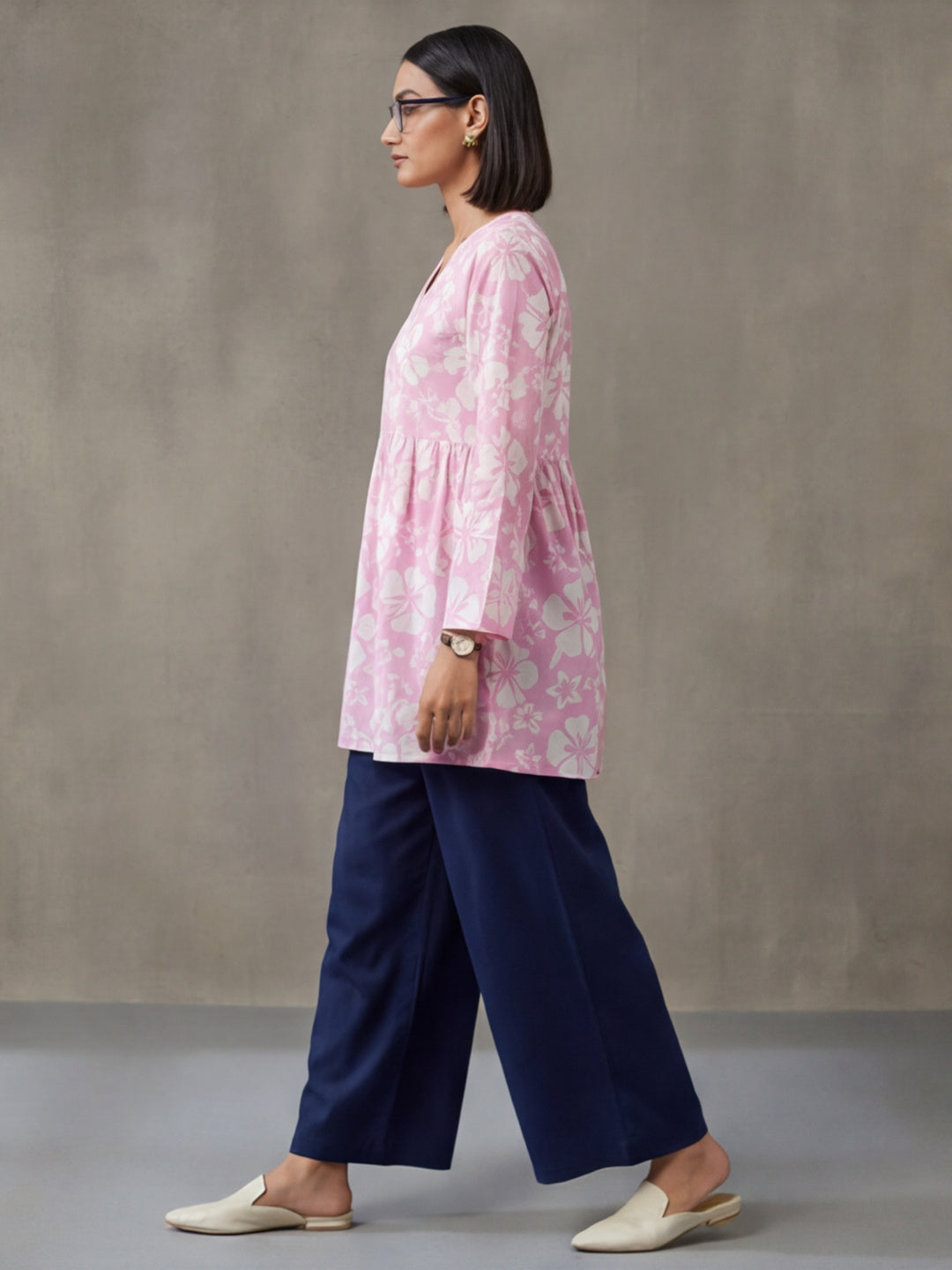 Printed Cotton Blend V-Neck Kurti