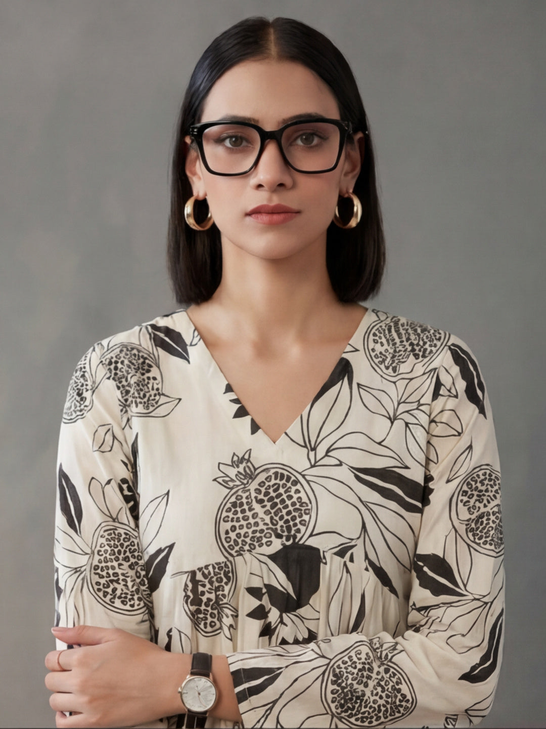 Printed Cotton Blend V-Neck Kurti