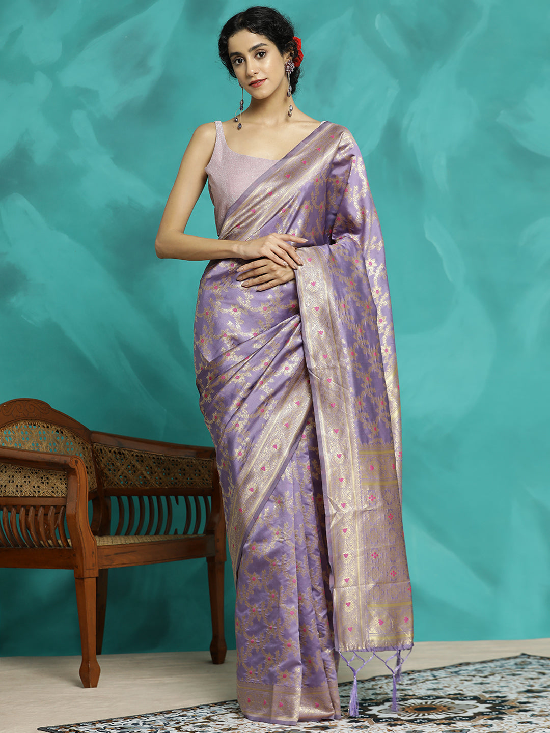 Lavender Zari Woven Heavy Banarasi Saree