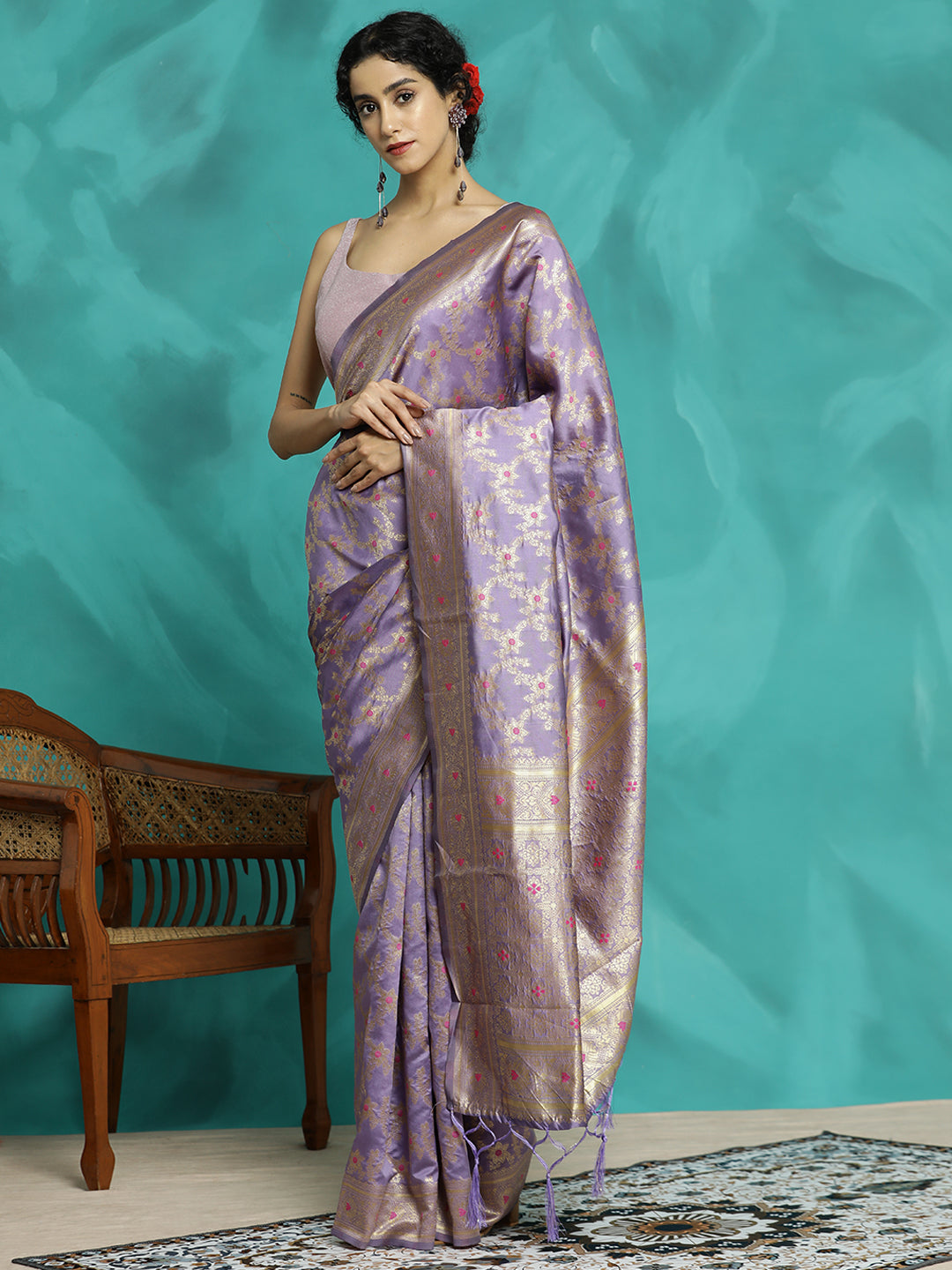 Lavender Zari Woven Heavy Banarasi Saree