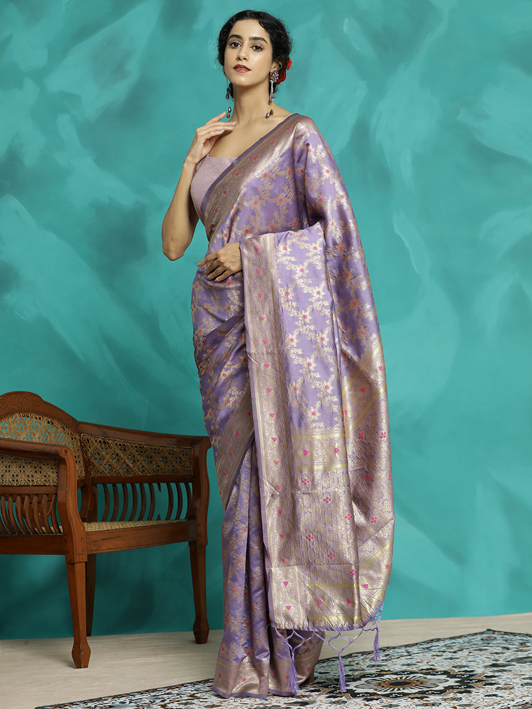 Lavender Zari Woven Heavy Banarasi Saree