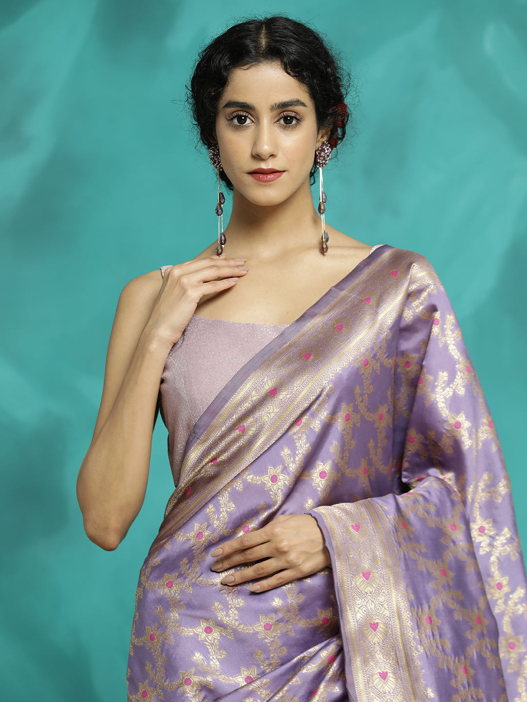 Lavender Zari Woven Heavy Banarasi Saree