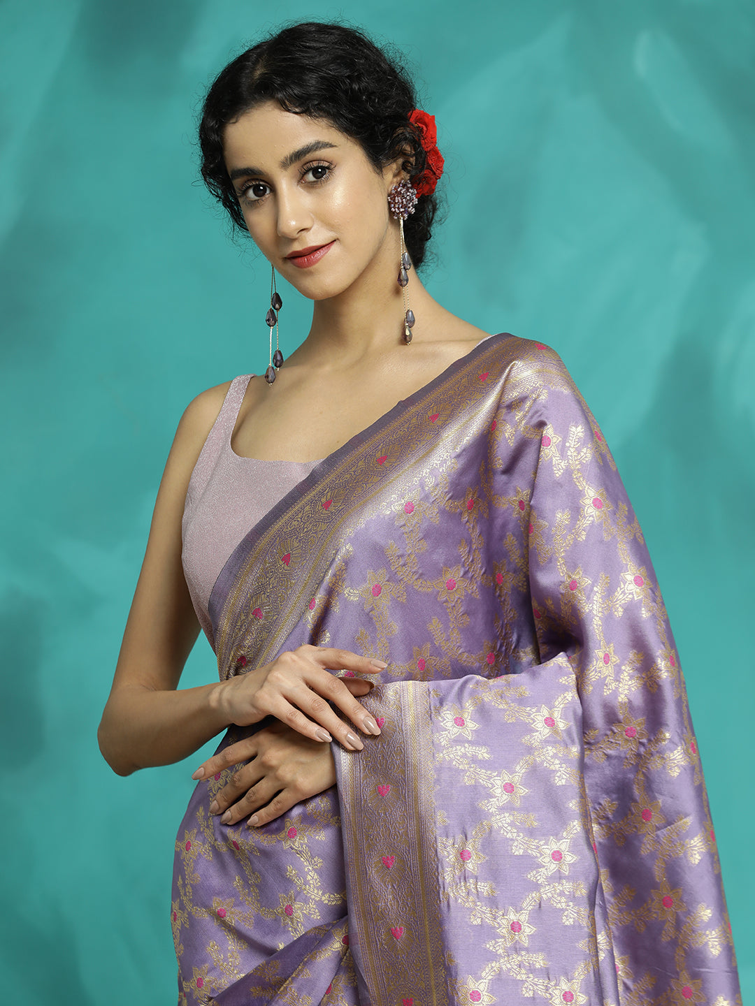 Lavender Zari Woven Heavy Banarasi Saree