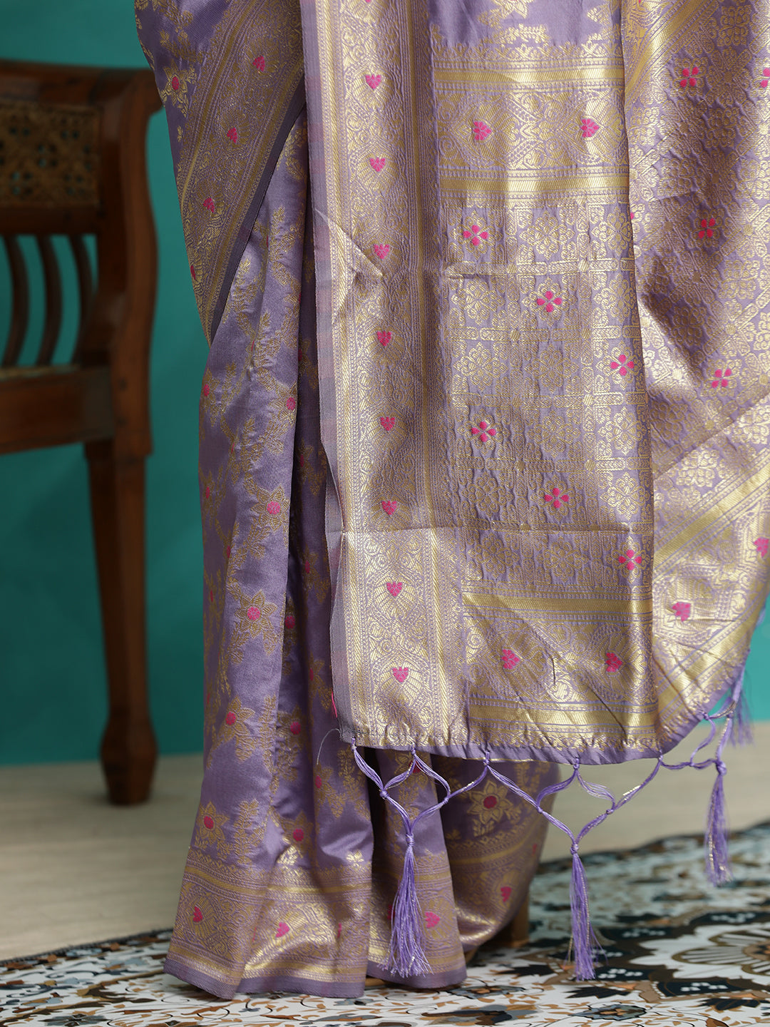 Lavender Zari Woven Heavy Banarasi Saree