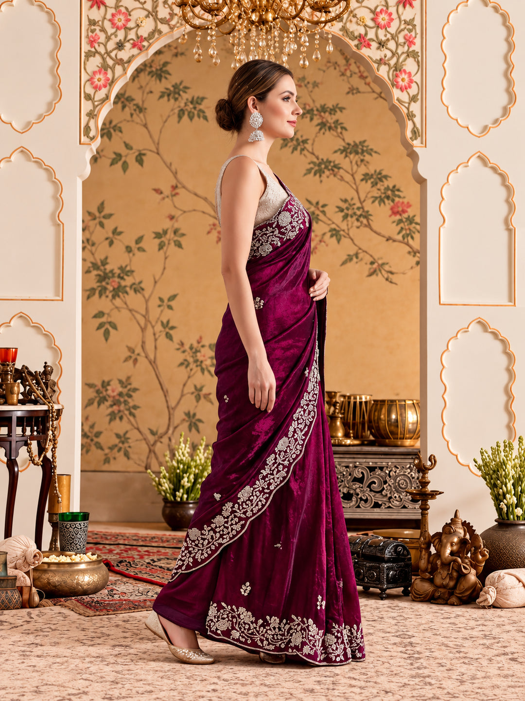 Embroidered Work Silk Saree With Unstitched Blouse Piece
