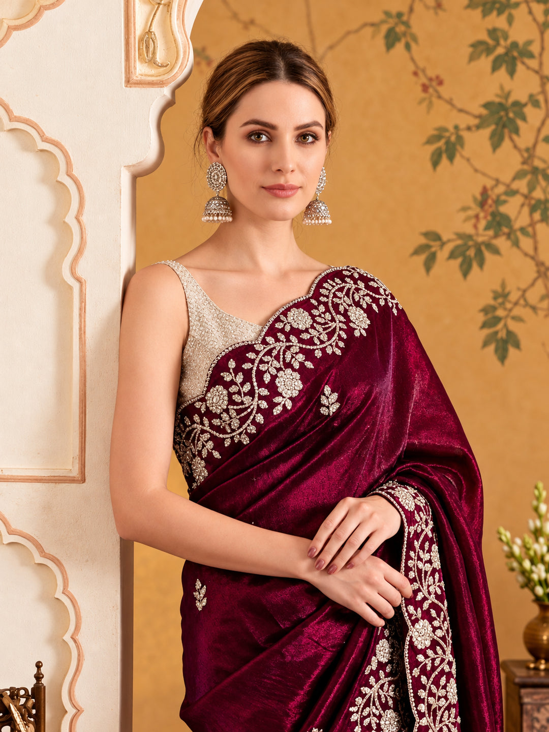 Embroidered Work Silk Saree With Unstitched Blouse Piece