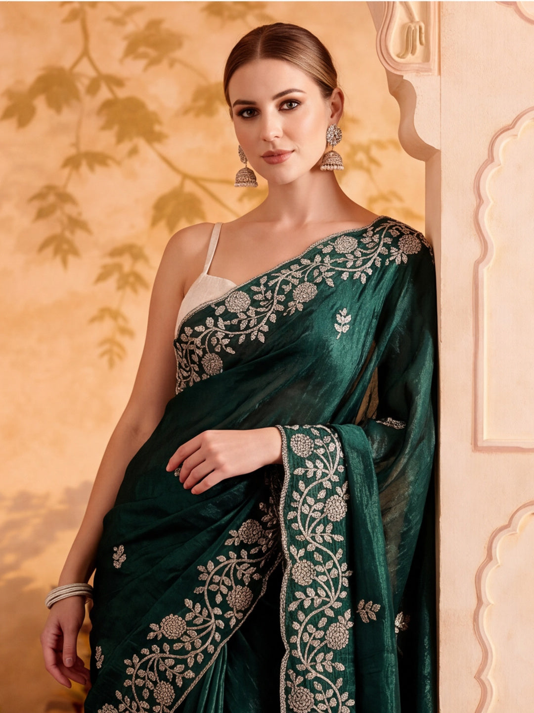 Embroidered Work Silk Saree With Unstitched Blouse Piece