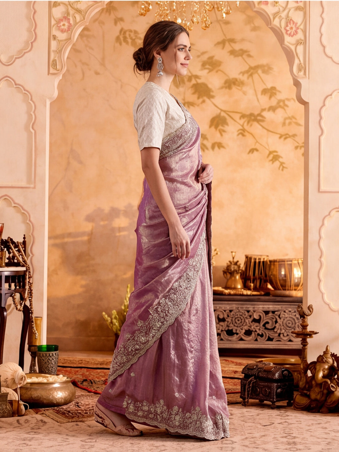 Embroidered Work Silk Saree With Unstitched Blouse Piece