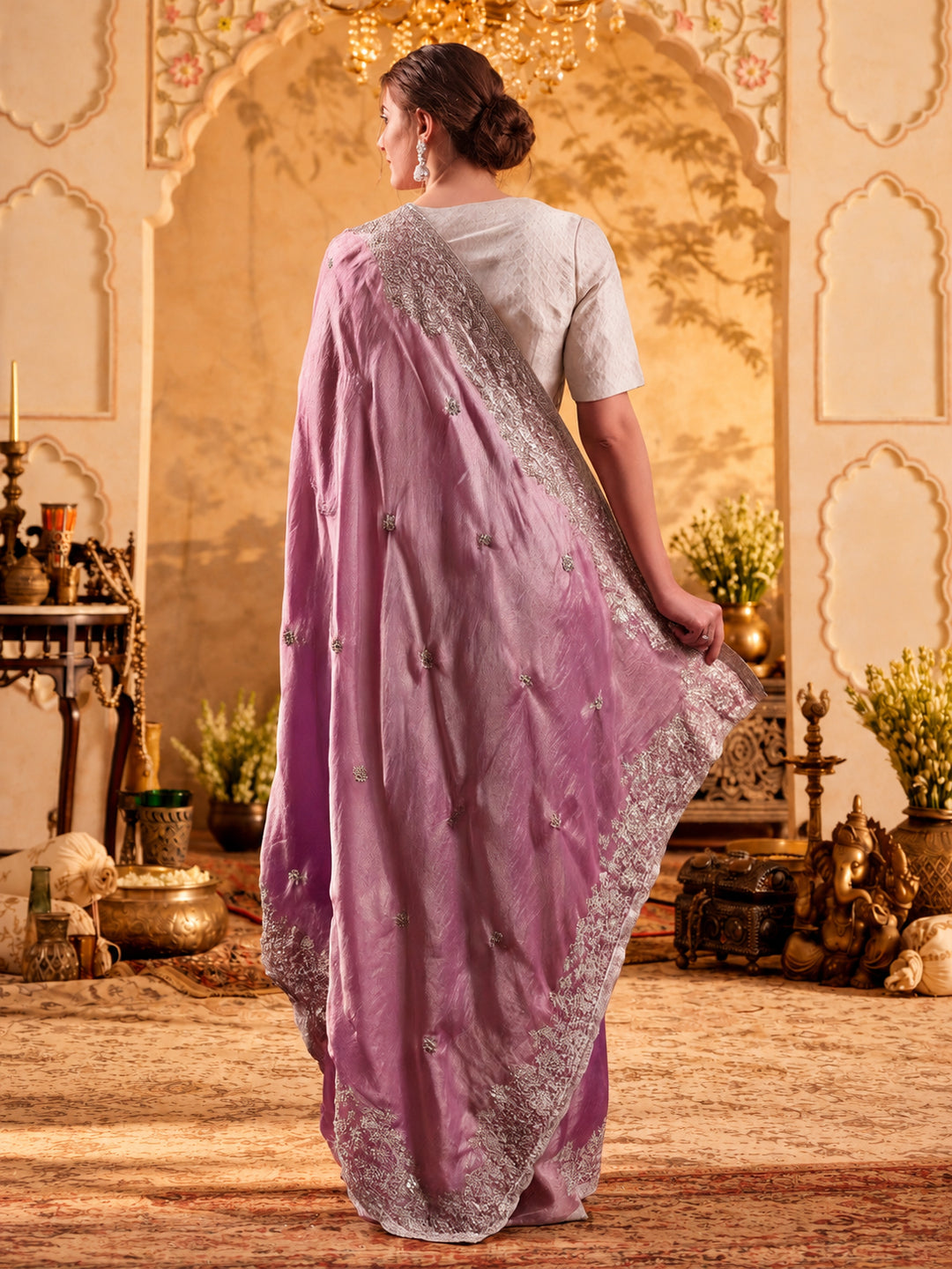 Embroidered Work Silk Saree With Unstitched Blouse Piece
