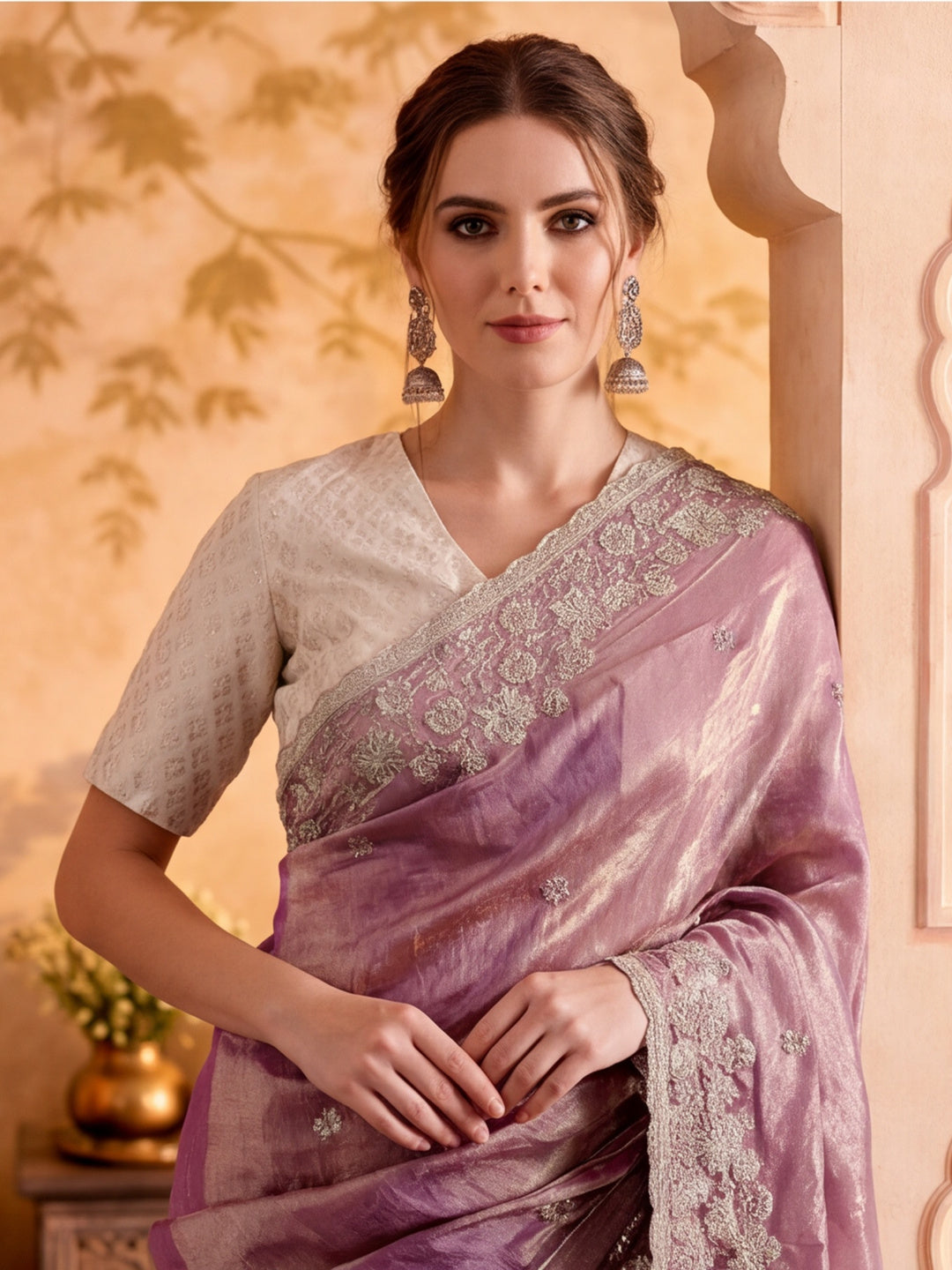 Embroidered Work Silk Saree With Unstitched Blouse Piece