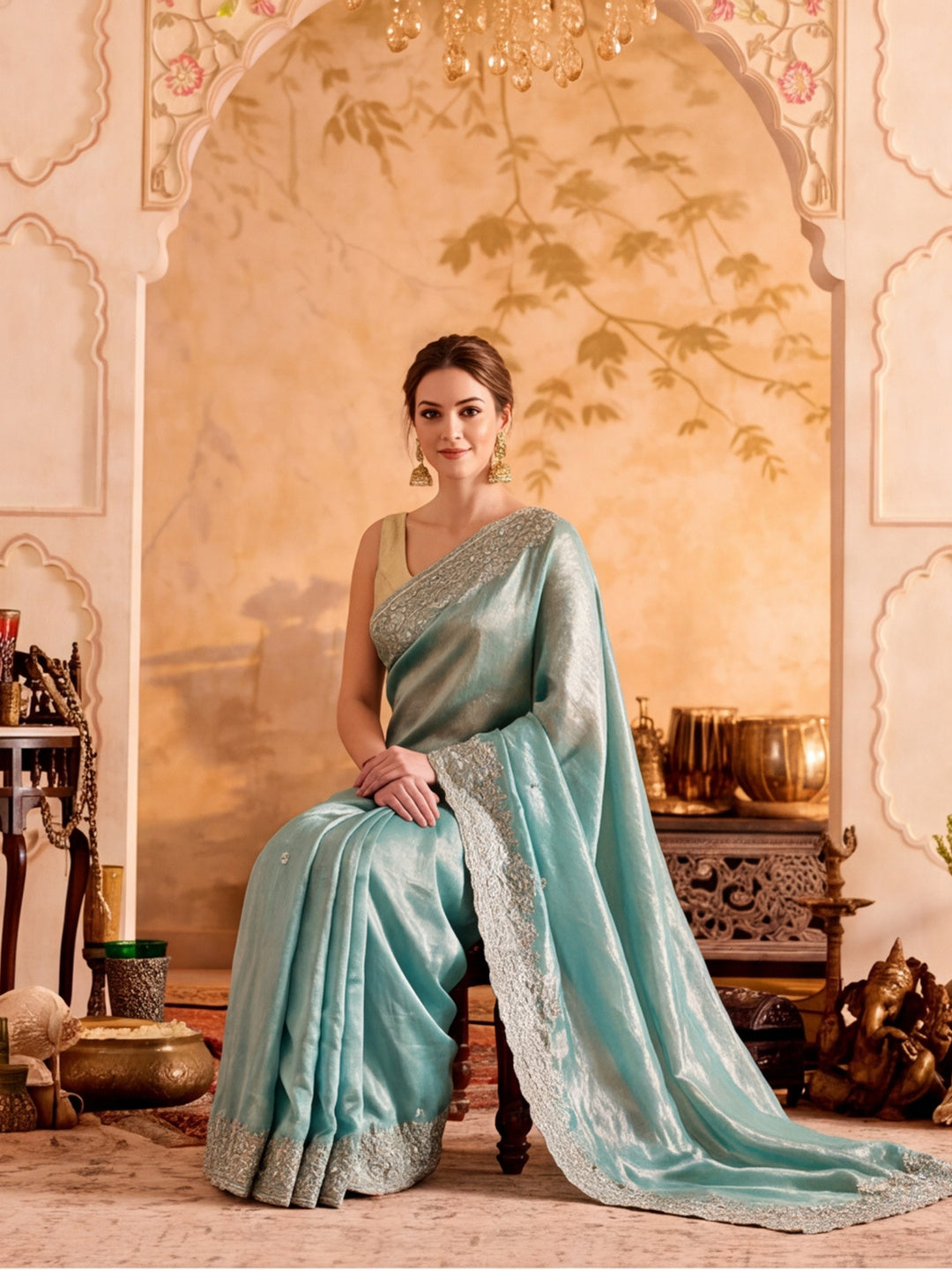 Embroidered Work Silk Saree With Unstitched Blouse Piece