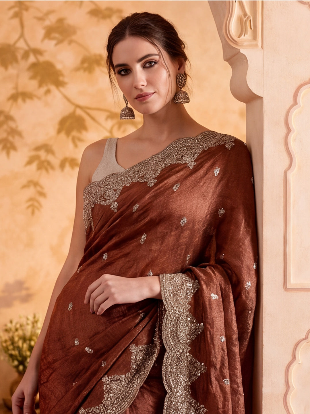 Embroidered Work Silk Saree With Unstitched Blouse Piece