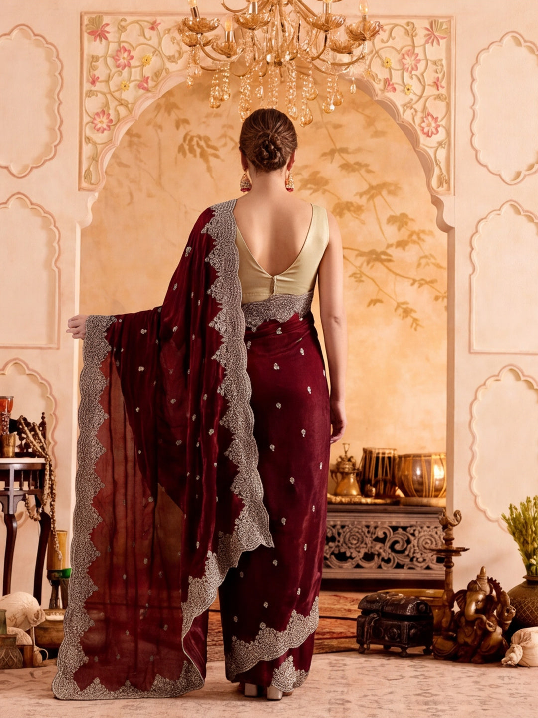 Embroidered Work Silk Saree With Unstitched Blouse Piece