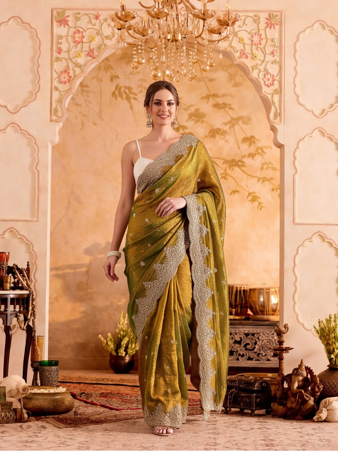 Embroidered Work Silk Saree With Unstitched Blouse Piece