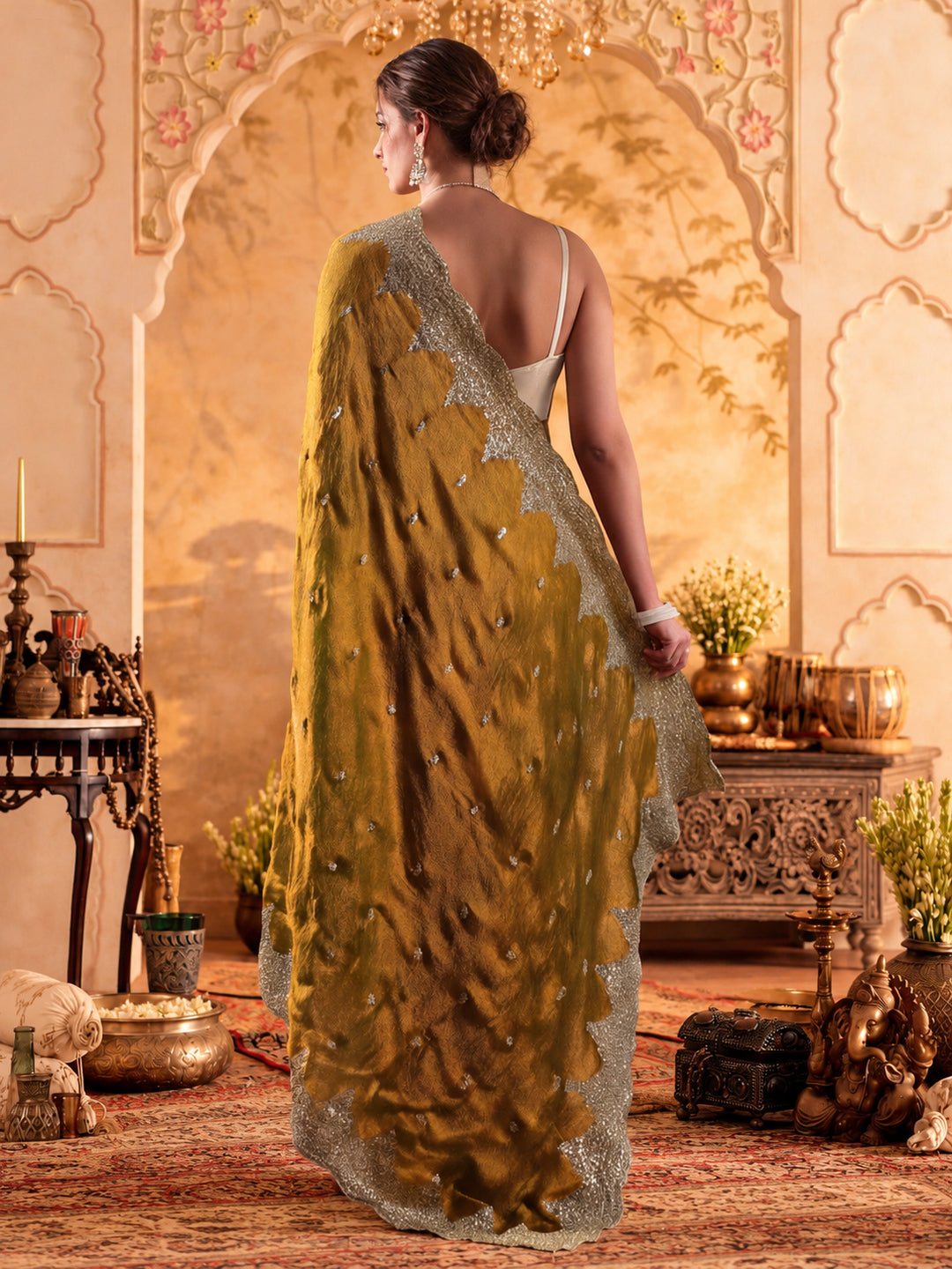 Embroidered Work Silk Saree With Unstitched Blouse Piece